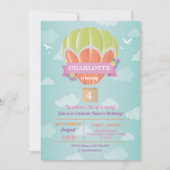 熱気の気球の誕生会の乗車のはえの雲 招待状 (正面)