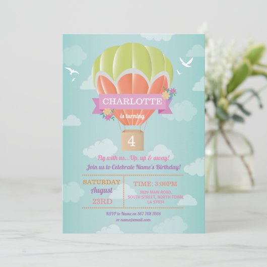 熱気の気球の誕生会の乗車のはえの雲 招待状 (スタンド正面)