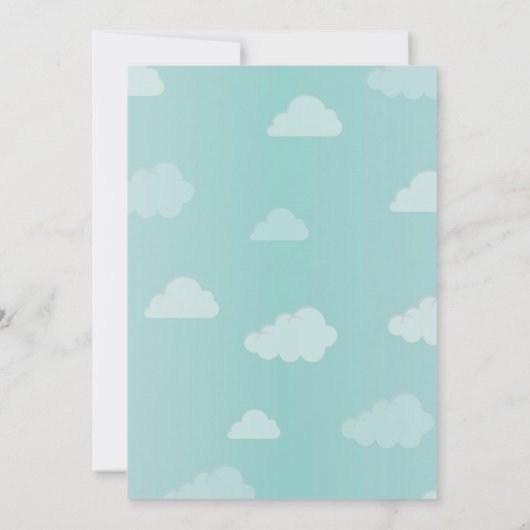 熱気の気球の誕生会の乗車のはえの雲 招待状 (裏面)