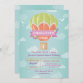 熱気の気球の誕生会の乗車のはえの雲 招待状 (正面/裏面)