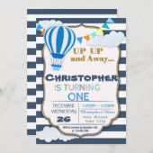 熱気の気球の誕生日のパーティの招待状 招待状 (正面/裏面)