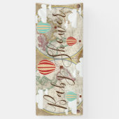 熱気の気球及びヴィンテージの世界地図のベビーシャワー 横断幕 (縦)