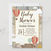 熱気の気球及び世界地図のヴィンテージの冒険 招待状 (正面)