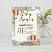 熱気の気球及び世界地図のヴィンテージの冒険 招待状 (スタンド正面)