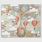 熱気の気球及び世界地図のヴィンテージの旅行者 ラッピングペーパー (フラット)