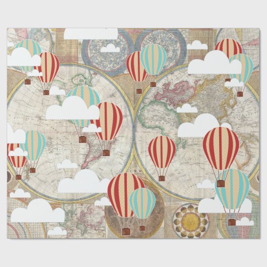 熱気の気球及び世界地図のヴィンテージの旅行者 ラッピングペーパー (フラット)