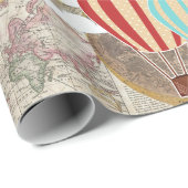 熱気の気球及び世界地図のヴィンテージの旅行者 ラッピングペーパー (ロールコーナー)
