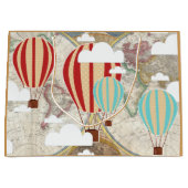 熱気の気球及び世界地図のヴィンテージの旅行者 ラージペーパーバッグ (正面)