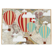 熱気の気球及び世界地図のヴィンテージの旅行者 ラージペーパーバッグ (裏面)