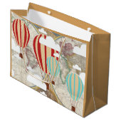 熱気の気球及び世界地図のヴィンテージの旅行者 ラージペーパーバッグ (正面アングル)