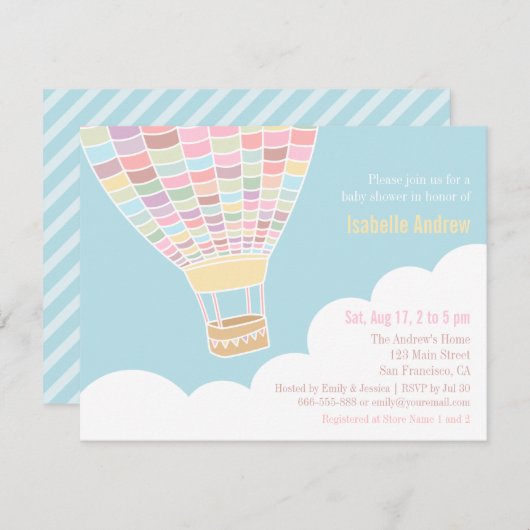 熱気エレガント気球ベビーシャワー招待状 招待状 (正面/裏面)