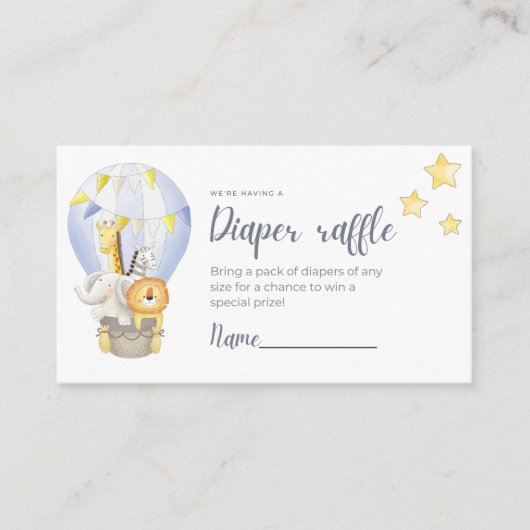 熱気球おむつラッフルカードに入った動物 エンクロージャーカード (正面)