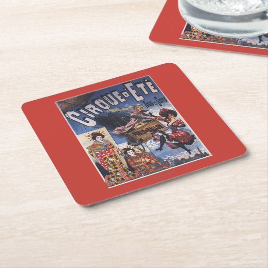 熱気球および日本人の女性ポスター スクエアペーパーコースター (アングル)