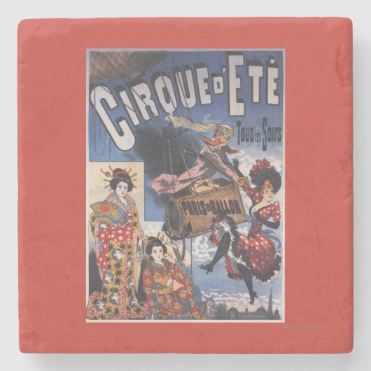 熱気球および日本人の女性ポスター ストーンコースター (正面)