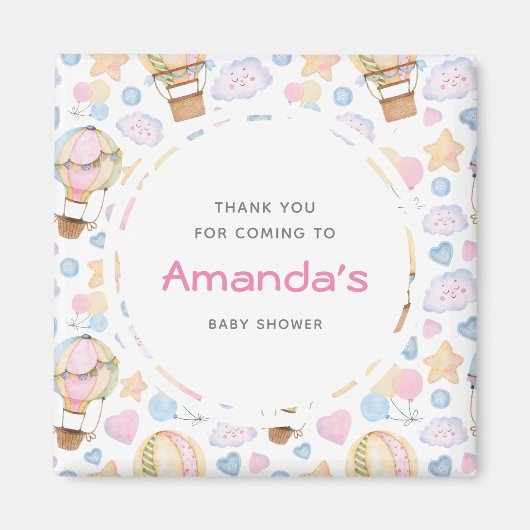 熱気球お洒落水色パターン マグネット (正面)