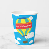 熱気球かわいいカラフル1歳の誕生日のお子様 紙コップ (裏面)