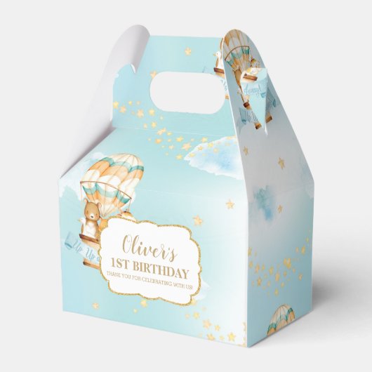 熱気球かわいい動物の男の子の誕生日パーティー フェイバーボックス (裏面サイド)