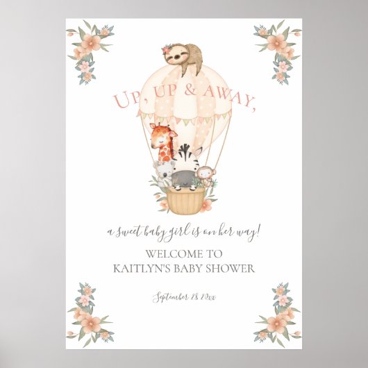 熱気球かわいい動物キリンsloth zebra ポスター (正面)