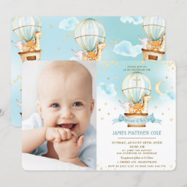熱気球かわいい動物バプテスマ《キリスト教》洗礼式や命名式 招待状