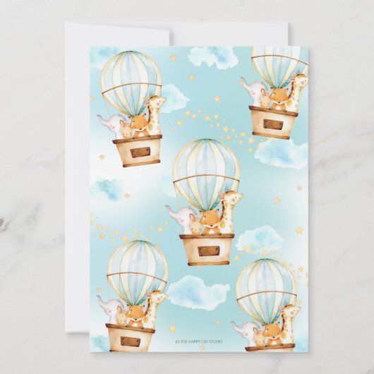 熱気球かわいい動物バプテスマ《キリスト教》洗礼式や命名式 招待状 (裏面)