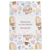 熱気球かわいい水の色パターン新生児 ミディアムペーパーバッグ (正面)