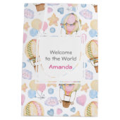 熱気球かわいい水の色パターン新生児 ミディアムペーパーバッグ (裏面)