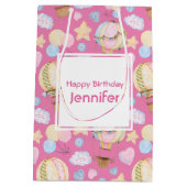 熱気球かわいい水の色パターン誕生日 ミディアムペーパーバッグ (裏面)