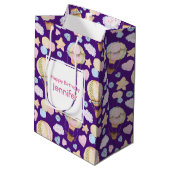 熱気球かわいい水の色パターン誕生日 ミディアムペーパーバッグ (裏面アングル)