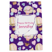 熱気球かわいい水の色パターン誕生日 ミディアムペーパーバッグ (正面)