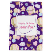 熱気球かわいい水の色パターン誕生日 ミディアムペーパーバッグ (裏面)