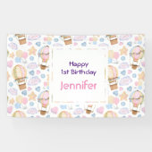 熱気球かわいい水の色パターン誕生日 横断幕 (横)