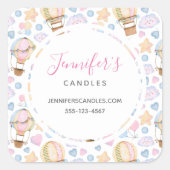 熱気球かわいい水彩絵柄ビジネス スクエアシール (正面)