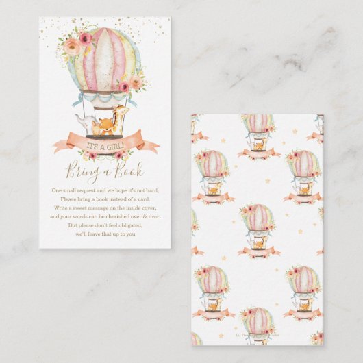 . .熱気球かわいい赤ん坊の動物が本を持ってくる エンクロージャーカード (正面/裏面)