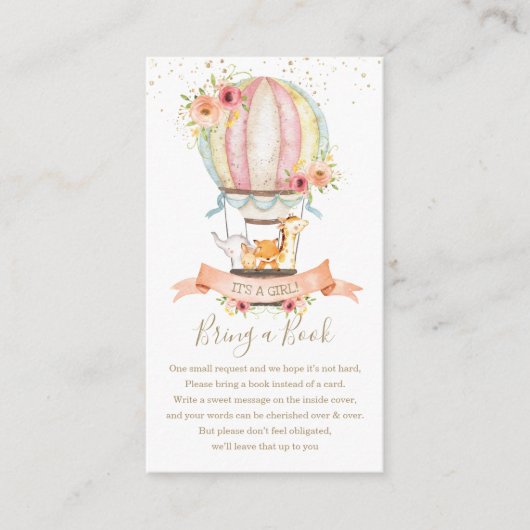 . .熱気球かわいい赤ん坊の動物が本を持ってくる エンクロージャーカード (正面)