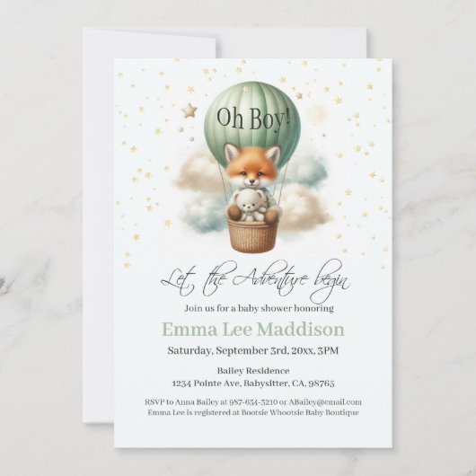 熱気球でアドベンチャーアウェイトオボーイキツネ 招待状 (正面)