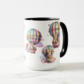熱気球で愛らしい水彩子猫 マグカップ (正面右)