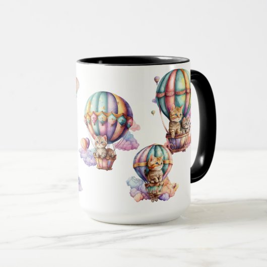 熱気球で愛らしい水彩子猫 マグカップ (正面右)