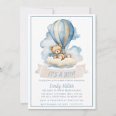 熱気球とクマの赤ちゃんシャワー 招待状 (正面)