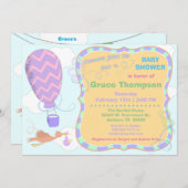 熱気球とストーク（ベビーシャワー付き）招待状 招待状 (正面/裏面)