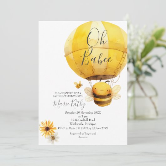 熱気球とビーデイジーベビーシャワー 招待状 (スタンド正面)