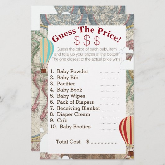 熱気球と世界地図で価格を推測 (正面/裏面)