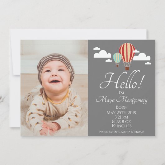 熱気球と世界地図の誕生のお知らせ 招待状 (正面)