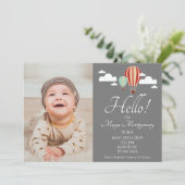 熱気球と世界地図の誕生のお知らせ 招待状 (スタンド正面)