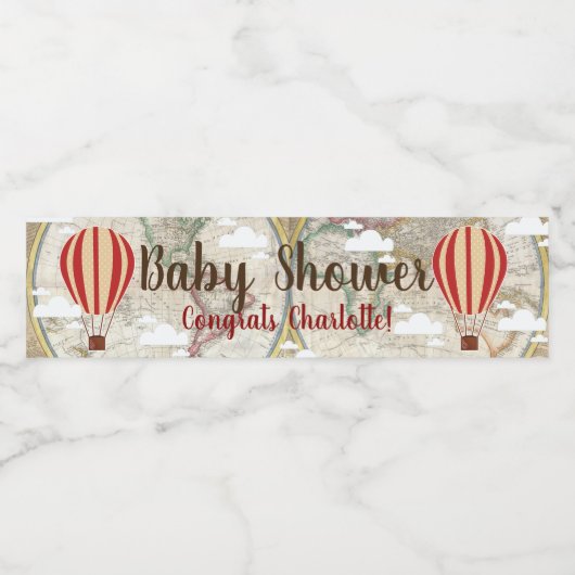 熱気球と世界地図ベビーシャワー ペットボトルラベル (シングルラベル)