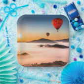 熱気球と山景色 ペーパープレート (パーティー)