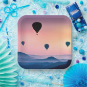 熱気球と山 ペーパープレート (パーティー)