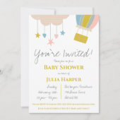 熱気球と雲の赤ちゃん男女兼用シャワー 招待状 (正面)