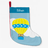 熱気球にフクロウパーソナライズされたル スモールクリスマスストッキング (正面)