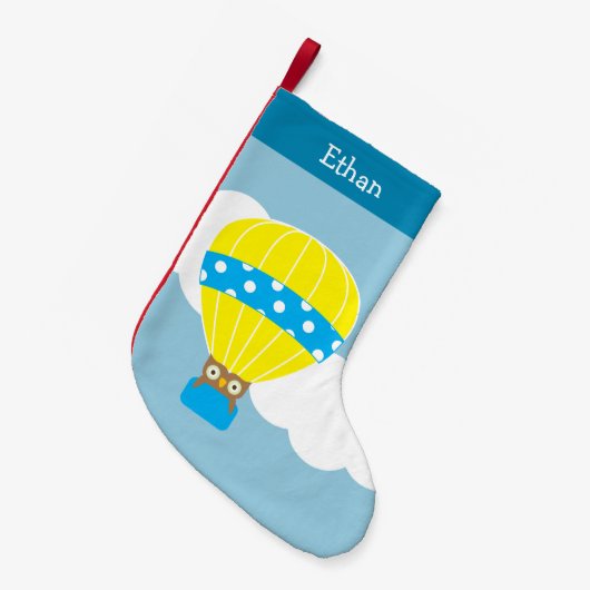 熱気球にフクロウパーソナライズされたル スモールクリスマスストッキング (正面 (吊り時))