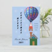 熱気球に包まれたメリークリスマスの漫画サンタ シーズンカード (スタンド正面)